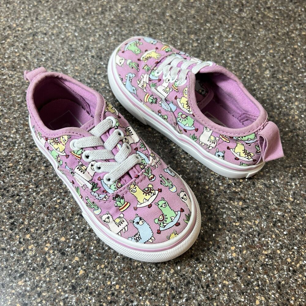 Vans Off The Wall Little Girls Toddler Sz 7.5 Purple Canvas Sneaker Llamas Print